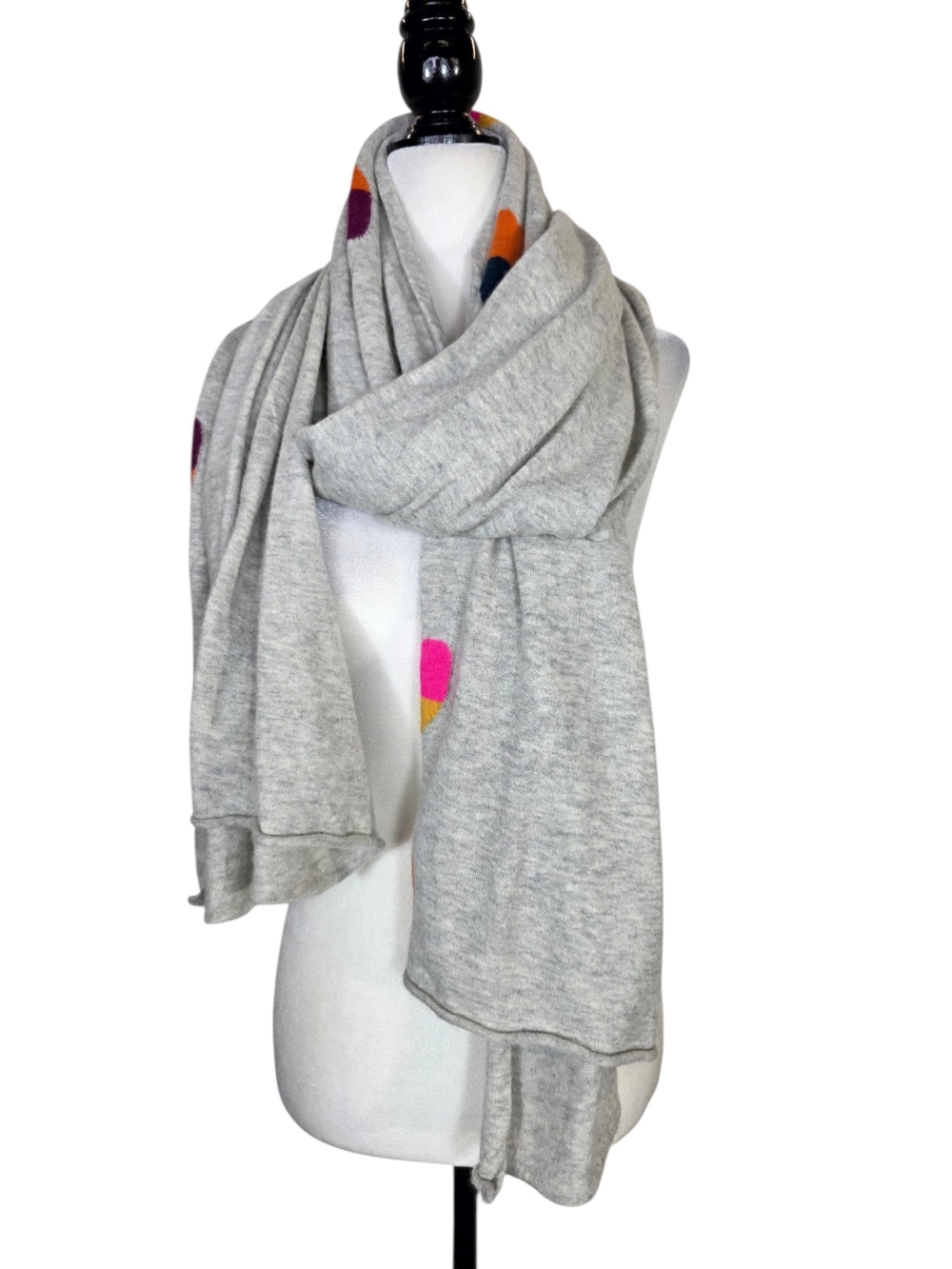 Wyse London  100% Cashmere Light Gray Heart Print Wrap Scarf